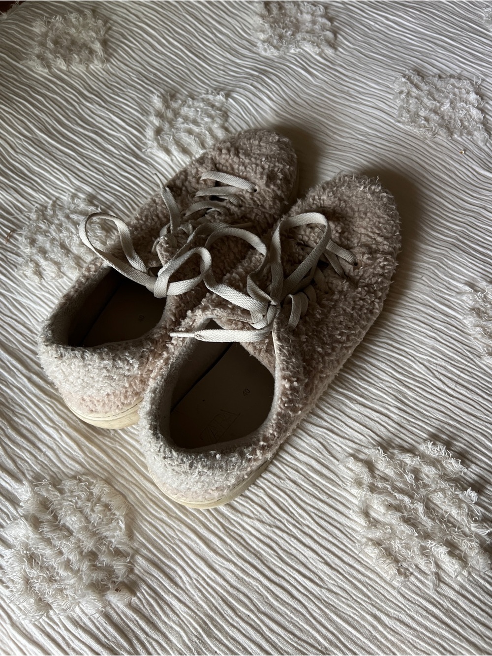 Zara Plush Lace-Up Sneakers in Beige Cream